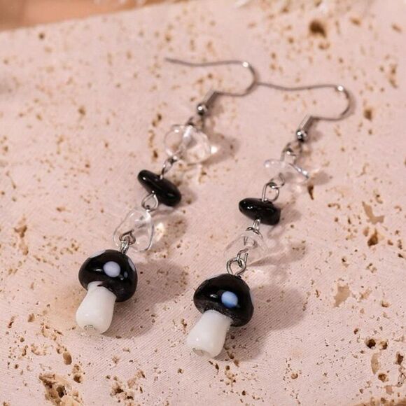Glass Mushroom Dangle Drop Earrings - Picture 5 of 11